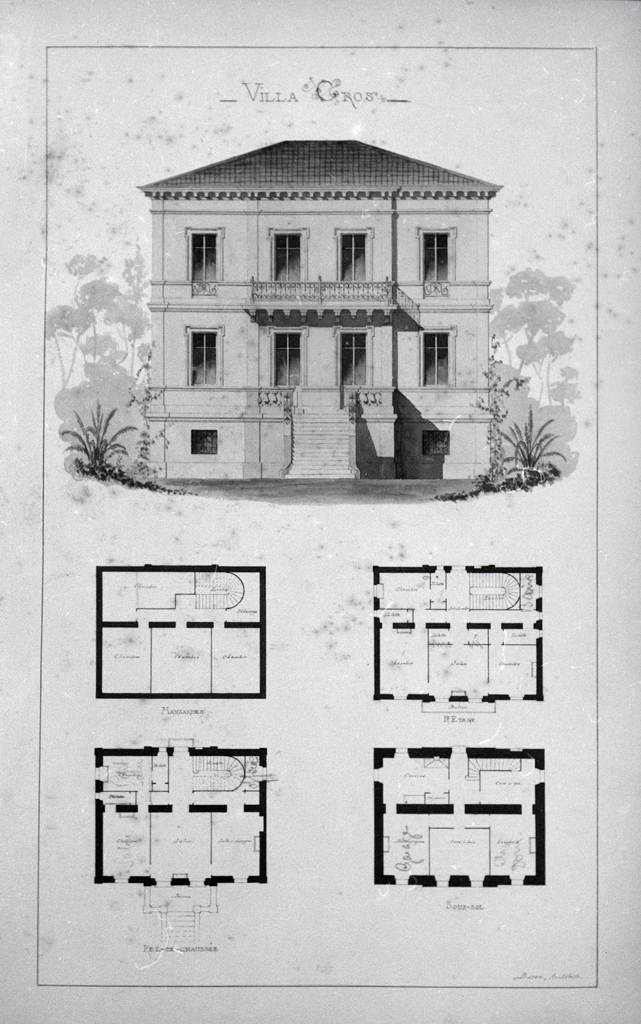 Villa Gros. [Façade. Plans des niveaux.], vers 1880-1890.