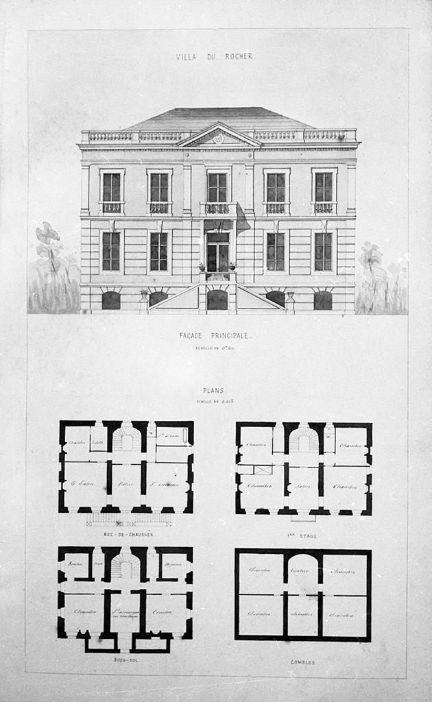 Villa du Rocher. Façade principale. Plans, vers 1880-1890.