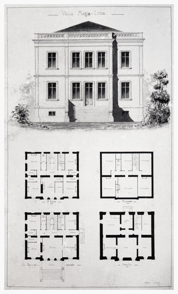 Villa Maria-Luisa. [Façade, plans des niveaux.], vers 1880-1890.