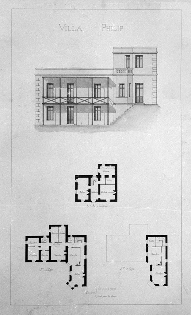 Villa Philip. [Façade, plans des niveaux.], [vers 1880-1890].
