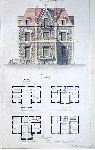 Villa Soligny. [Elévation. Plans des niveaux.], vers 1880-1890.