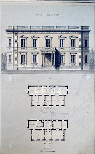 Villa Desanges. [Façade, plans du rez-de-chaussée et du 1er étage.]
