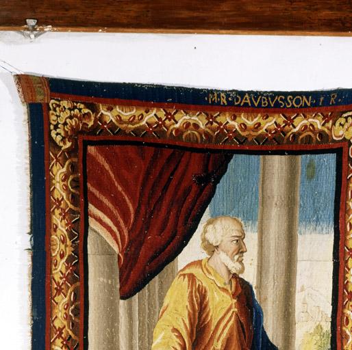 Tableau de tapisserie 2 : Saint Pierre. Vue d'ensemble. Porte l'inscription M.R. DAVBVSSON.