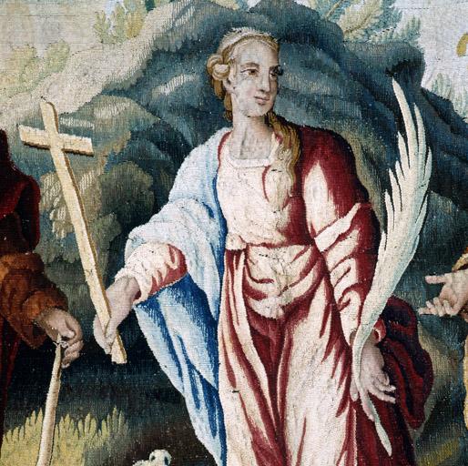 Tableau de tapisserie 1. Sainte Marguerite d'Antioche. Vue à mi-corps.