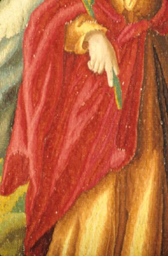 Tableau de tapisserie 1. Vue partielle du corps de saint Joseph, avec sa main droite..