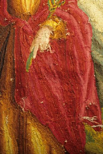 Tableau de tapisserie 1. Main droite de saint Joseph. Vue du revers.