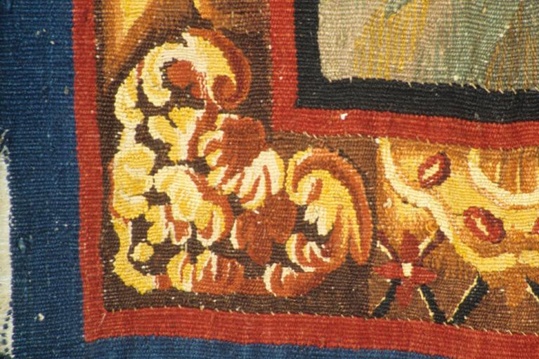 Tableau de tapisserie 2 : Saint Pierre. Détail de la bordure : angle inférieur gauche.