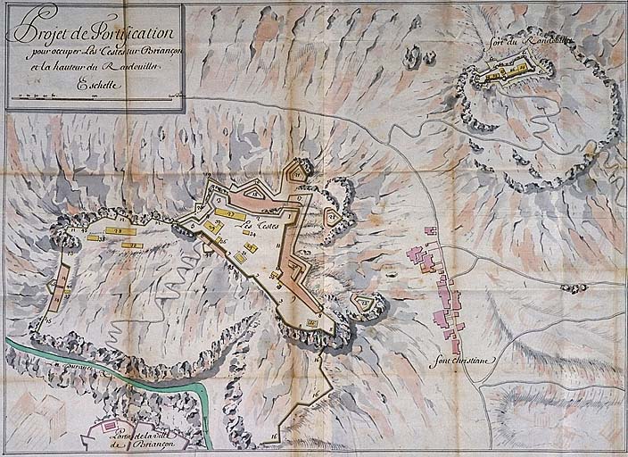 Projet de fortification pour occuper les Testes sur Briançon et la hauteur du Randouillet. 1718