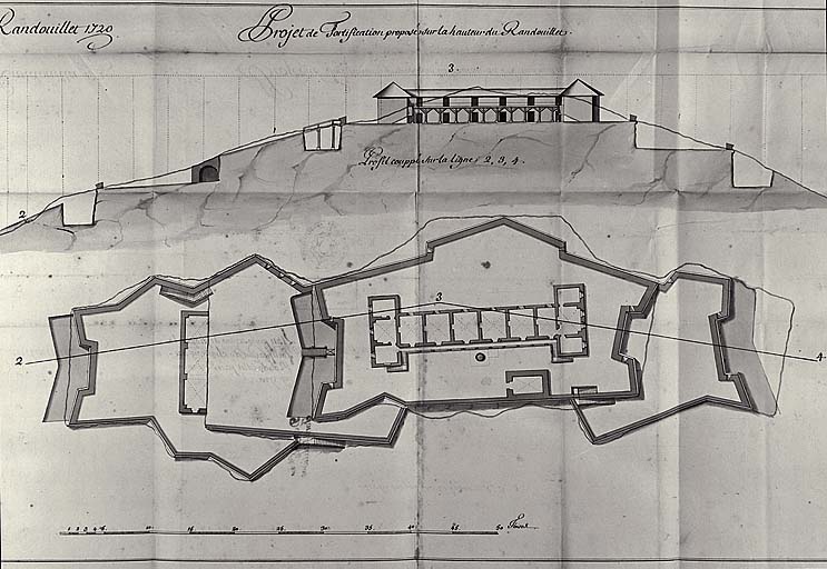 Plan pour servir de projet à la fortification du chasteau du Randouillet pres Briançon en 1720.