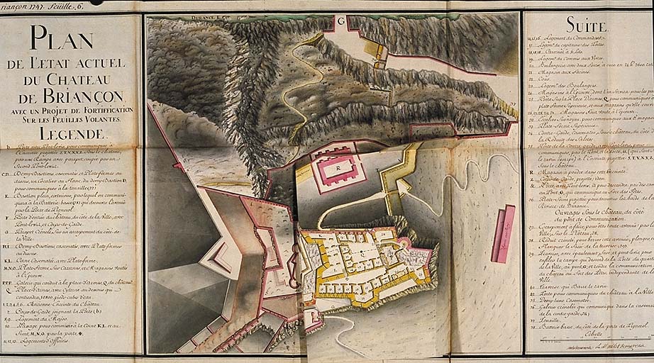 Plan de l'état actuel du château de Briançon avec un projet de fortification sur les feuilles volantes, 1747. 3.