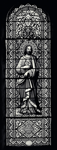 Verrière n° 0. Fenêtre centrale de la nef : le Christ. Donateur : Bernard, curé d'Orcières.