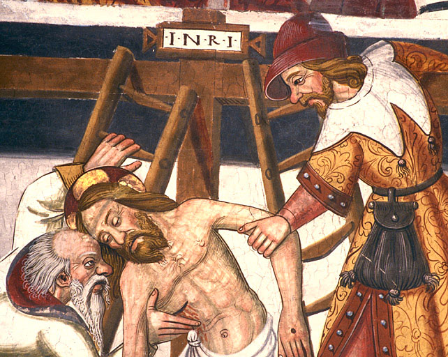 Mur sud. La descente de croix. Le Christ, Nicodème et Joseph d'Arimathie.