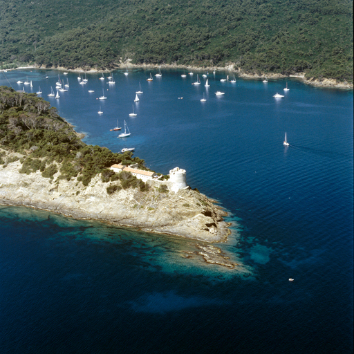 Hyères, île de Port-Cros : fort de Port-Man. ; Vue aérienne prise du sud-est.