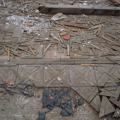 Rez-de-chaussée surélevé. Aile ouest. Salle des boules. Vue partielle du plancher.