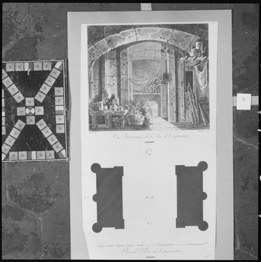 Vue intérieure de l'arc de Carpentras. Plan de l'arc de Carpentras.