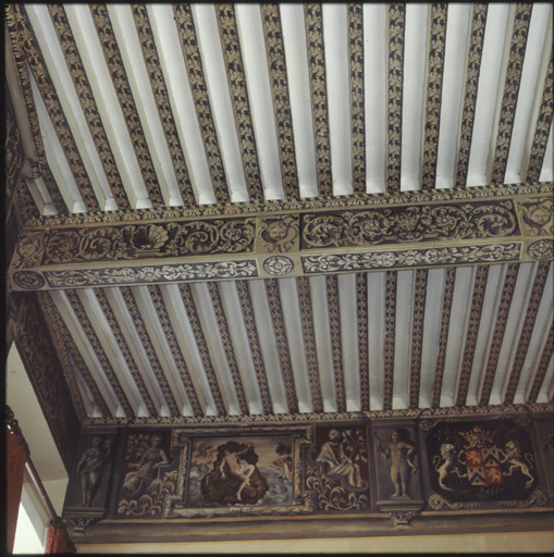 Plafond et frise peinte, vue partielle.