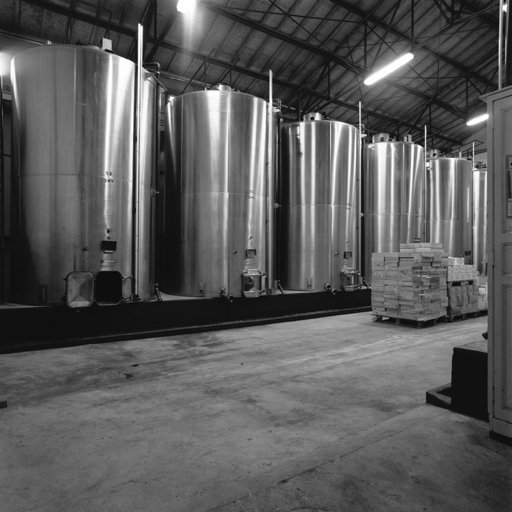 Intérieur. Cuves de stockage inox.