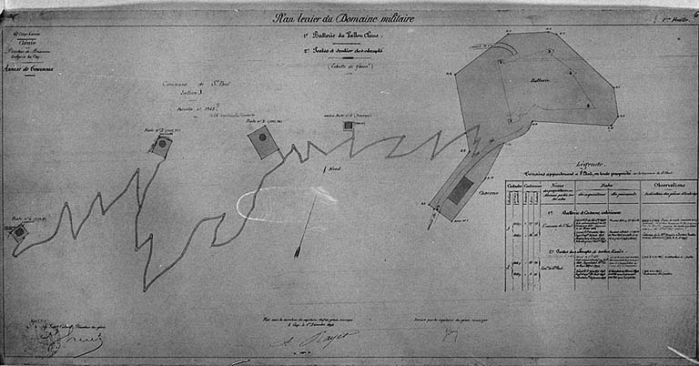 Plan terrier du domaine militaire. 1e Batterie du Vallon Claus. 2e Postes et sentier des abrupts.