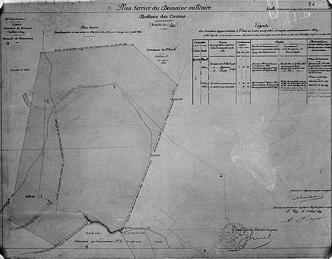 Plan terrier du domaine militaire. Batterie des Caurres.