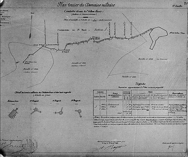 Plan terrier du domaine militaire. Conduite d'eau de Vallon Claus.