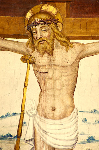 Mur sud et voûte de la troisième travée. La Crucifixion. Le Christ.