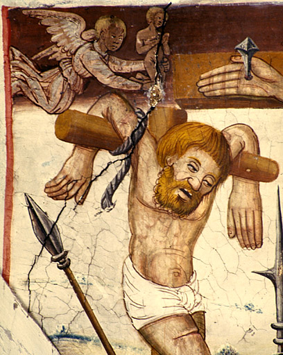 Mur sud et voûte de la troisième travée. La Crucifixion. Le mauvais larron.