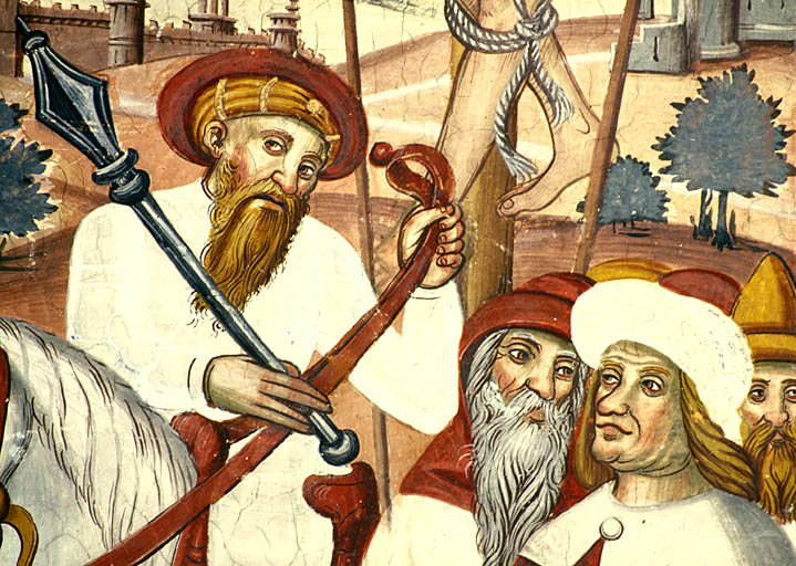 Mur sud et voûte de la troisième travée. La Crucifixion. Longin.