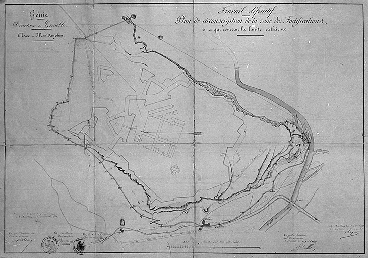 Place de Montdauphin. Plan de circonscription de la zone de fortification en ce qui concerne la limite extérieure, 1858.