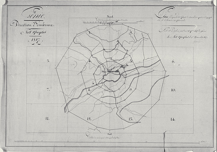 Plan de la commune réalisé en 1827. Vue d'ensemble.