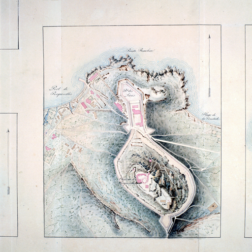 [Plan d'ensemble du château de Porquerolles et de la batterie du Lion]. 1818-1822.