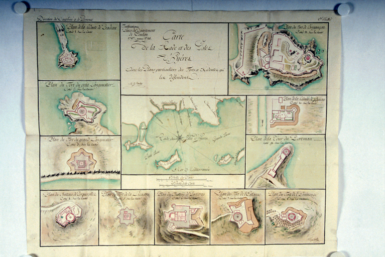 Carte de la Rade et des isles d'Hyères avec les plans particuliers des Forts et Redoutes qui la défendent 1787 pour 1788. 