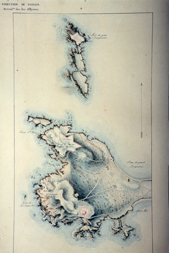 Camps de Louis XIV dit les Masures et Fort du Grand Langoustier.  1818-1822.  ; Presqu'île du Langoustier, 1818-1822. ; Fort du Petit Langoustier. Camps de Louis XIV dit les Masures et fort du grand Langoustier. 1818-1822 ; Camp de Louis XIV dit les Masures et fort du grand langoustier. 1818-1822