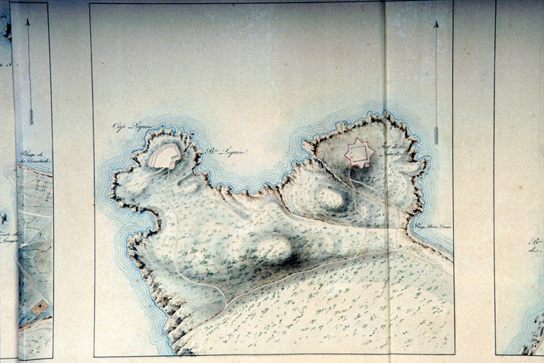 Batterie Lequin et Fort de la Licastre, plan de situation. 1818-1822 ; Batterie Lequin et Fort de la Licastre, plan de situation. 1818-1822