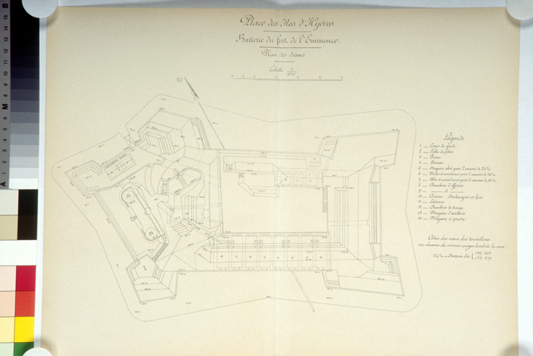 Batterie du Fort de l'Eminence. Plan des dessus. Vers 1914.