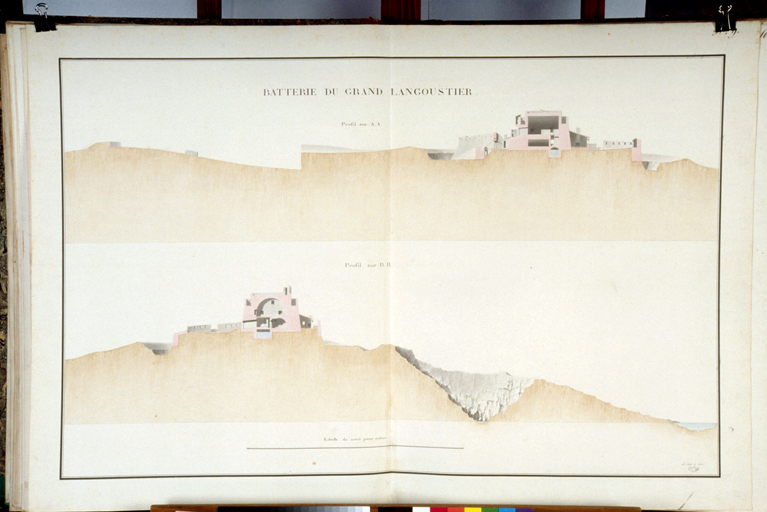 Batterie du Grand Langoustier, profil sur AA' et BB'. 1818-1822