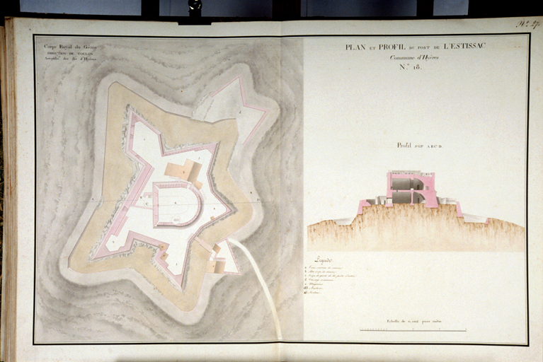 Plan et profil du fort de l'Estissac. 1818-1822