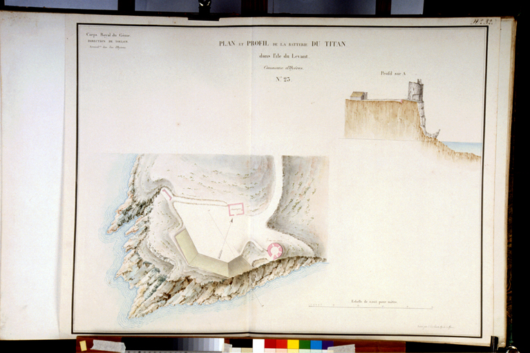 Plan et Profil de la Batterie du Titan dans l'île du Levant. 1818-1822 