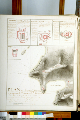 Plan du château de Portecros et des forts de l'Estissac et de l'Eminence. 1775 ; Plan du château de Portecros et des forts de l'Estissac et de l'Eminence. 1775 ; Plan du château de Portecros et des forts de l'Estissac et de l'Eminence. 1775