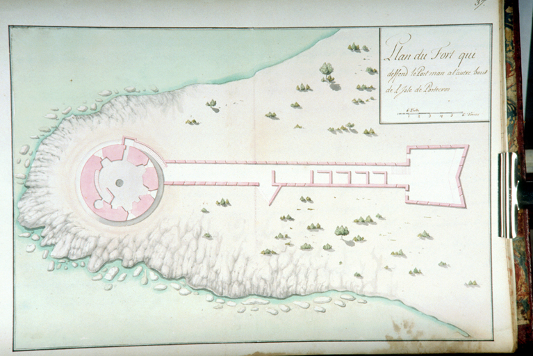 Plan du fort qui défend le Port man a l'autre bout de l'Isle de Portecros. 1719