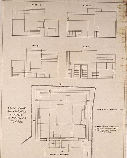 Rez-de-chaussée. L'atelier de Charles de Noailles. Plan et élévations.