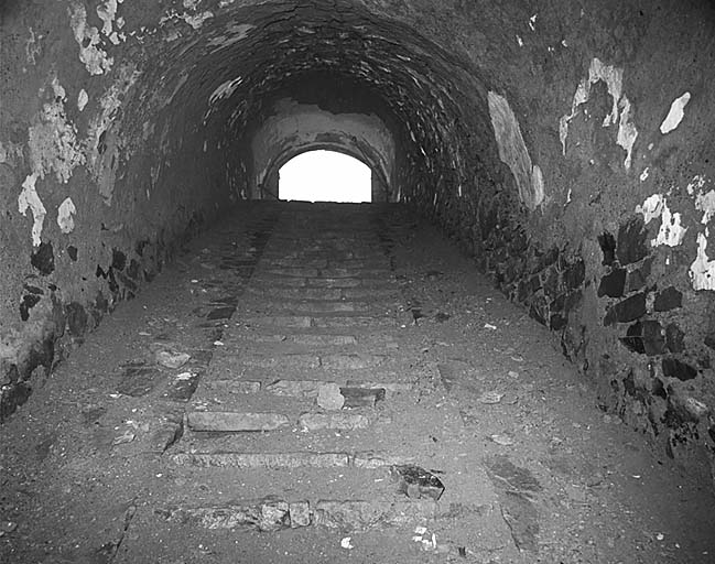 Escalier d'accès à la plateforme vu dans l'axe.