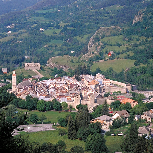 La ville vue du nord-est depuis les lacets de la route du col des Champs.