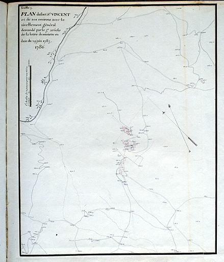 Plan du fort St-Vincent et de ses environs avec le nivellement général. 1786.