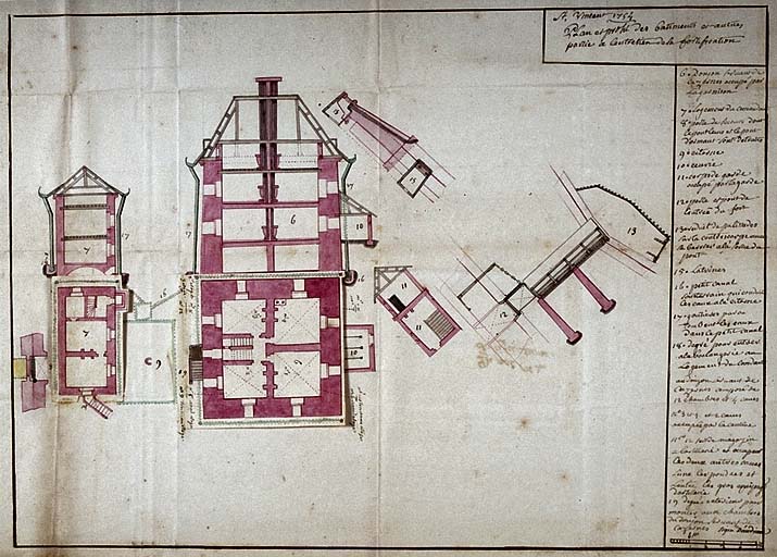 St Vincent. Plan et profil des bâtiments et autres parties à l'entretien de la fortification.