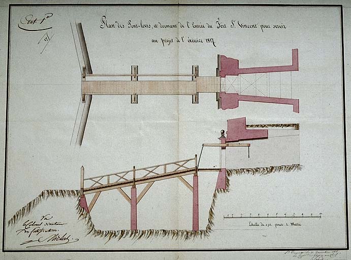 Plan des pont-levis et dormant de l'entrée du fort St Vincent.