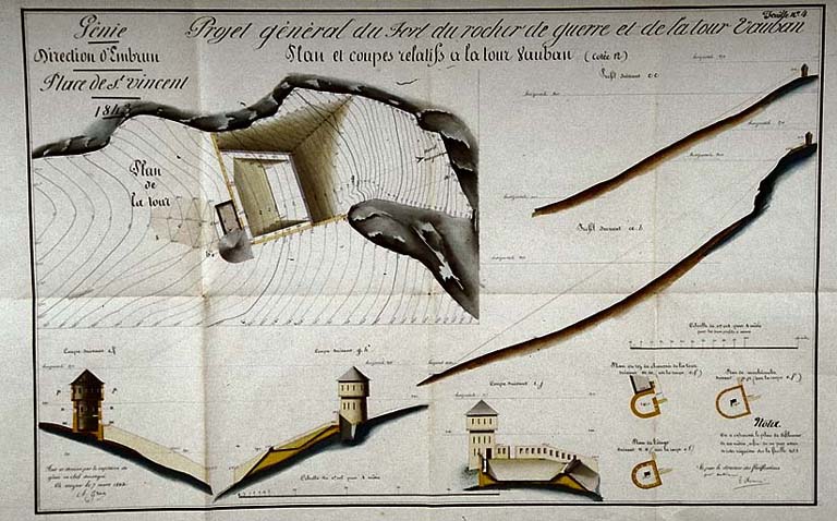 Projet général du fort du rocher de guerre et de la tour Vauban.