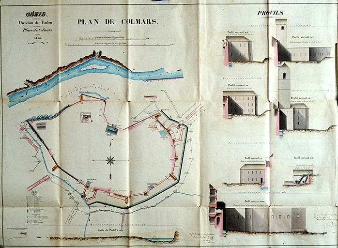 Plan de Colmars et élévation des tours. 1845