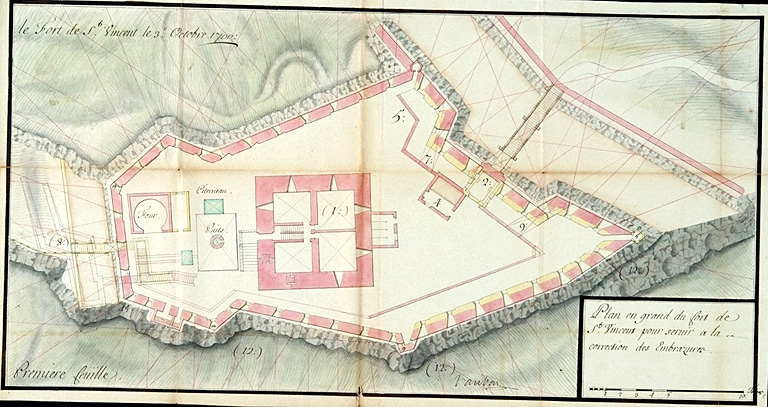 Plan en grand du fort de St-Vincent pour servir à la correction des embrasures. 1700.