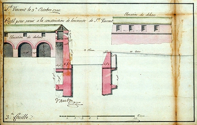 Profil pour servir à la construction de l'enceinte de St-Vincent. 1700.