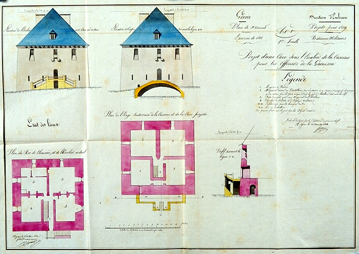 Place de St-Vincent. Projet d'une cave sous l'escalier de la caserne pour les officiers de la garnison. 1828.